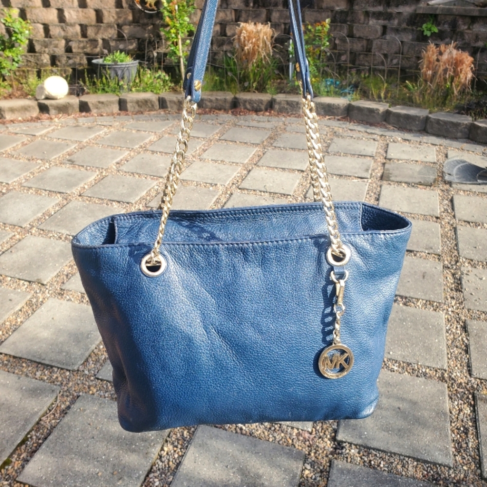 Michael Kors blue leather chain strap shoulder bag